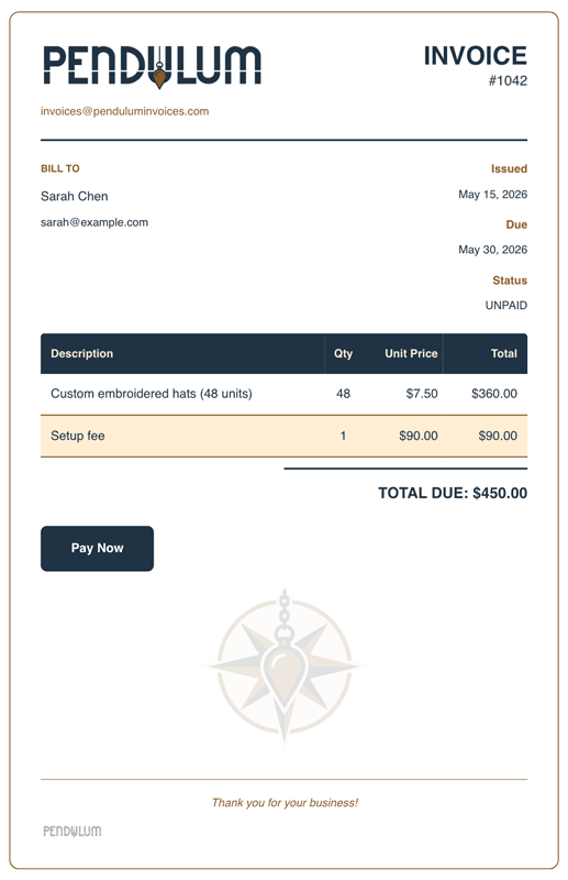 Pendulum sample invoice in the light theme